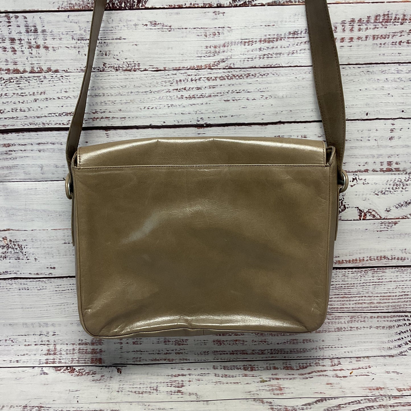 Charles Jourdan Taupe Leather Flap Shoulder Bag Purse 10"x7"x2.5"