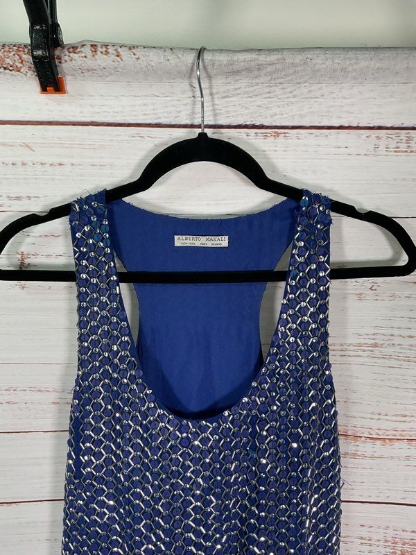 Alberto Makali Women's Blue Metallic Patten Short Dress