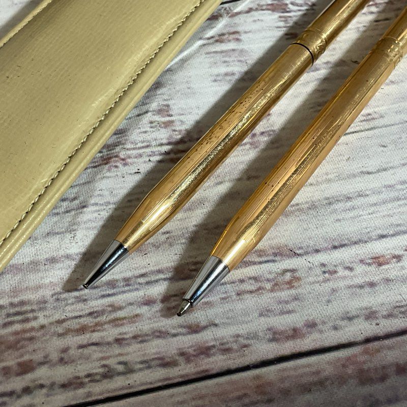 CROSS 14K Gold Filled Ladies Rose Design Mechanical Pen And Pencil Set with Case
