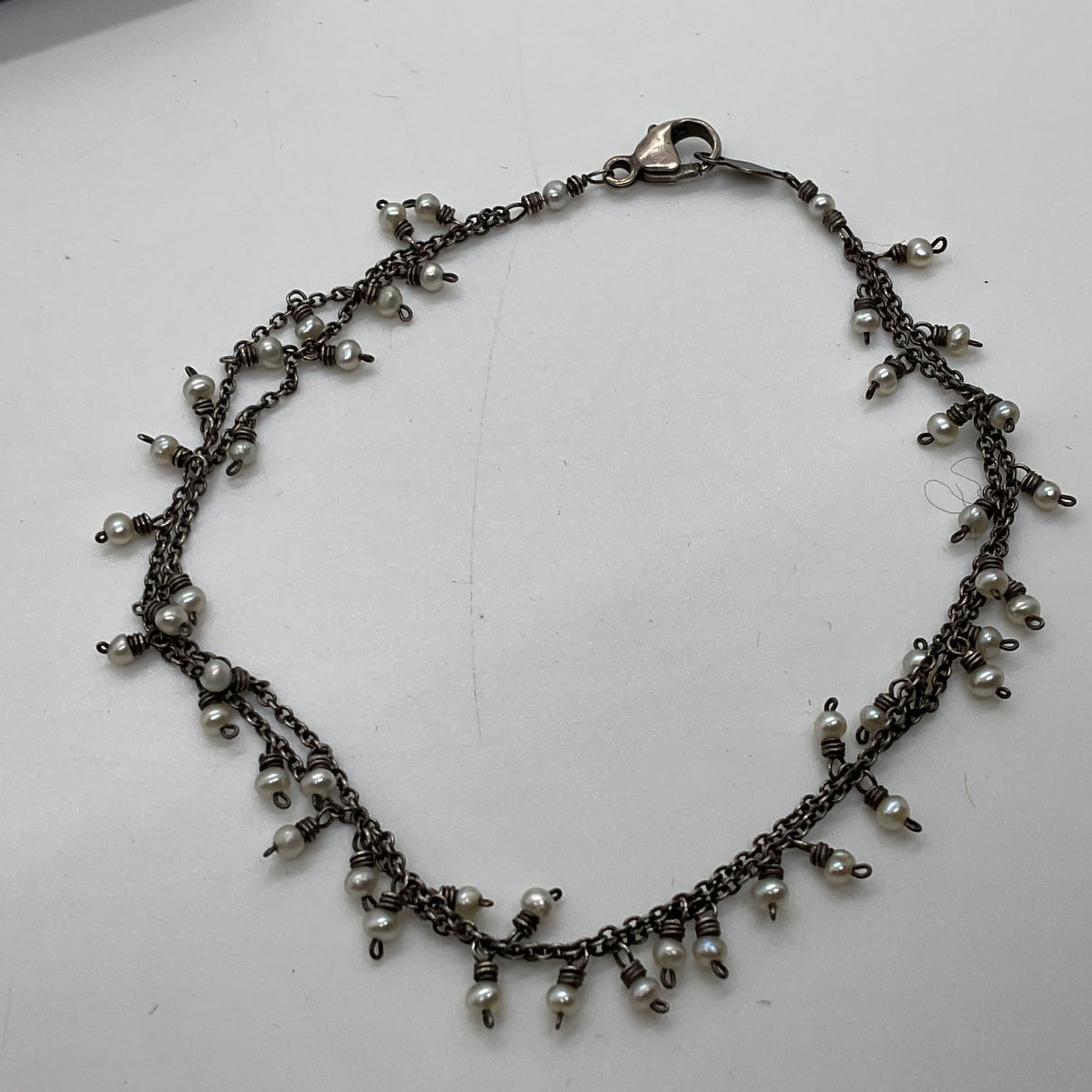 STG Sterling Silver & Pearl Double Strand Bracelet- 2.46g