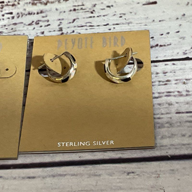 Set of 2 PEYOTE BIRD Sterling Silver Stud & Hoop Onyx Mother of Pearl Earrings