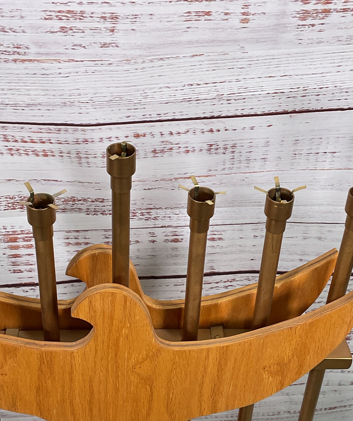 Vintage Handmade Wooden Judaica 44.5" Temple Menorah Brown