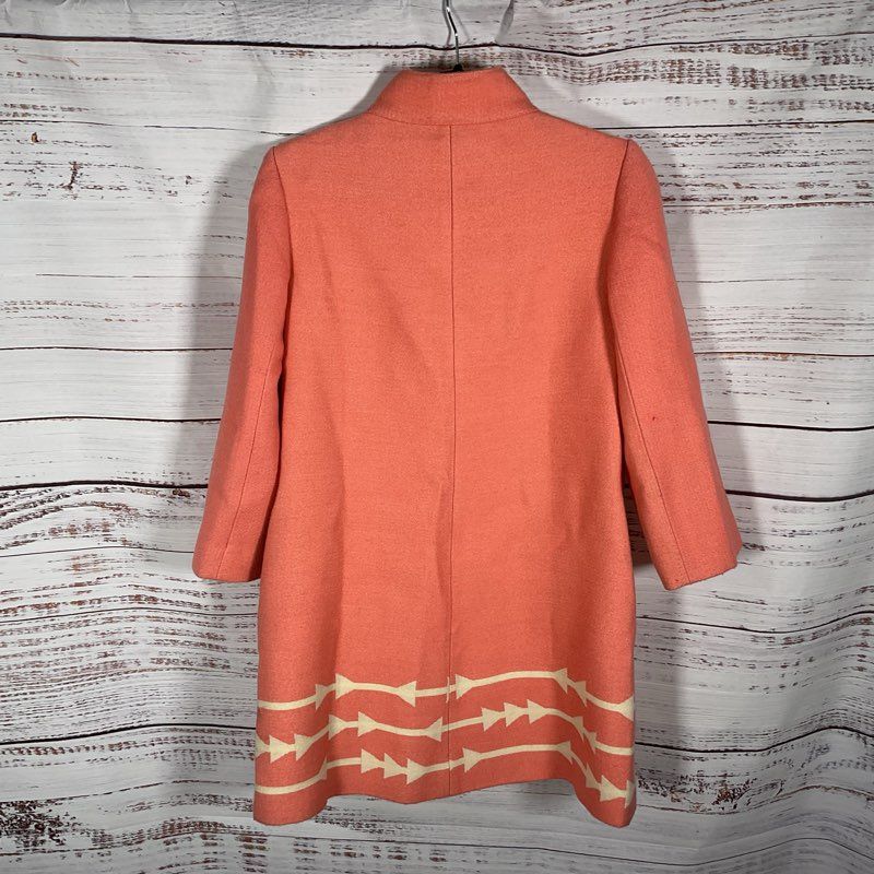 Lauren Moffatt Eastwood Salmon Pink High Neck Wool Blend Arrow Coat - Size S