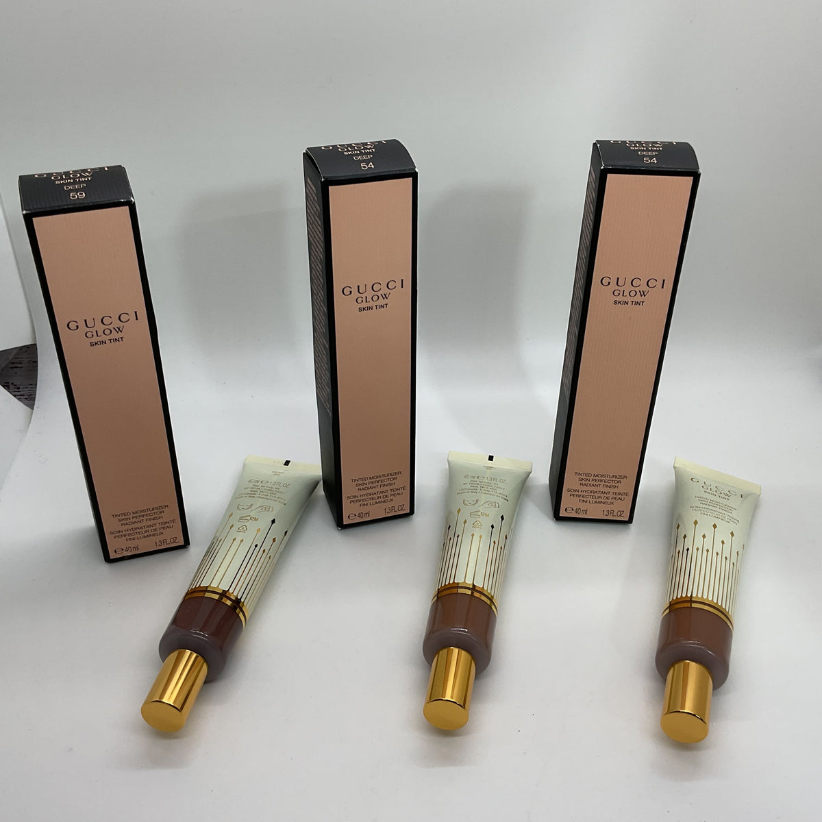 NEW Set of 3 GUCCI Glow Skin Tinted Moisturizer Deep 54 & 59- 1.3fl.oz