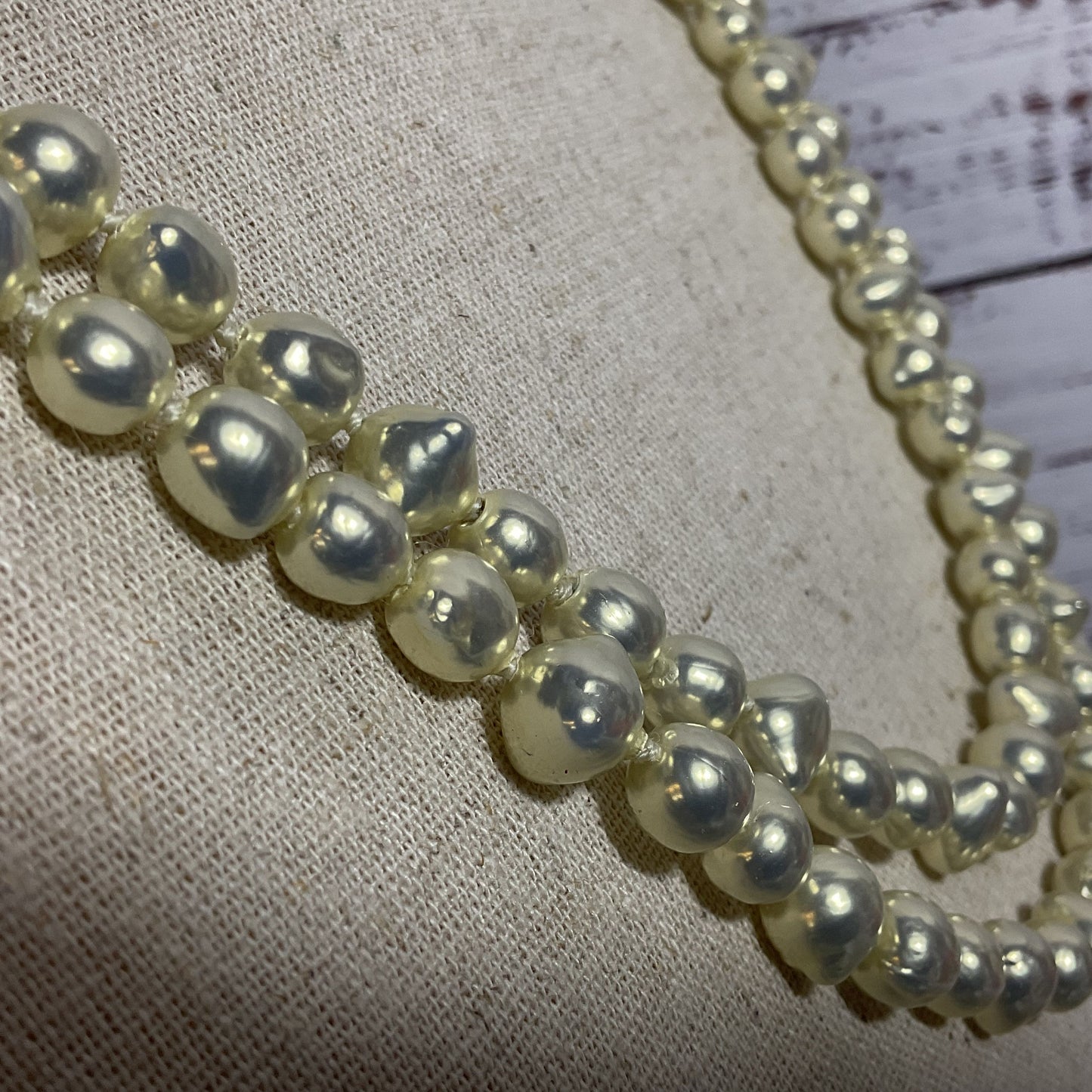 VTG. LES BERNARD Silver Tone Faux Pearls and Rhinestone 2-Strand Necklace- 24"