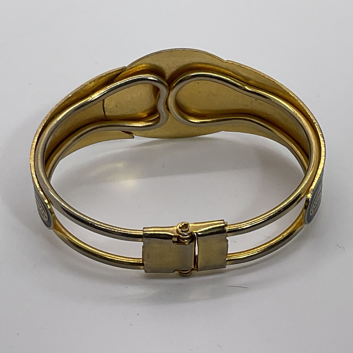VTG. Brass Cloisonne Floral Hinged Bangle Bracelet- 6.75"