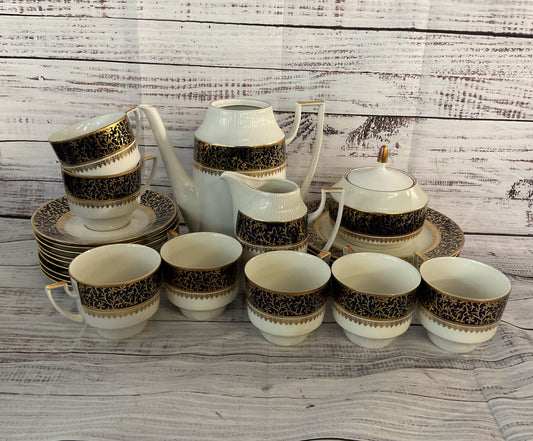Pirken Hammer Vintage Czechoslovakian Porcelain Tea Set Blue Gold