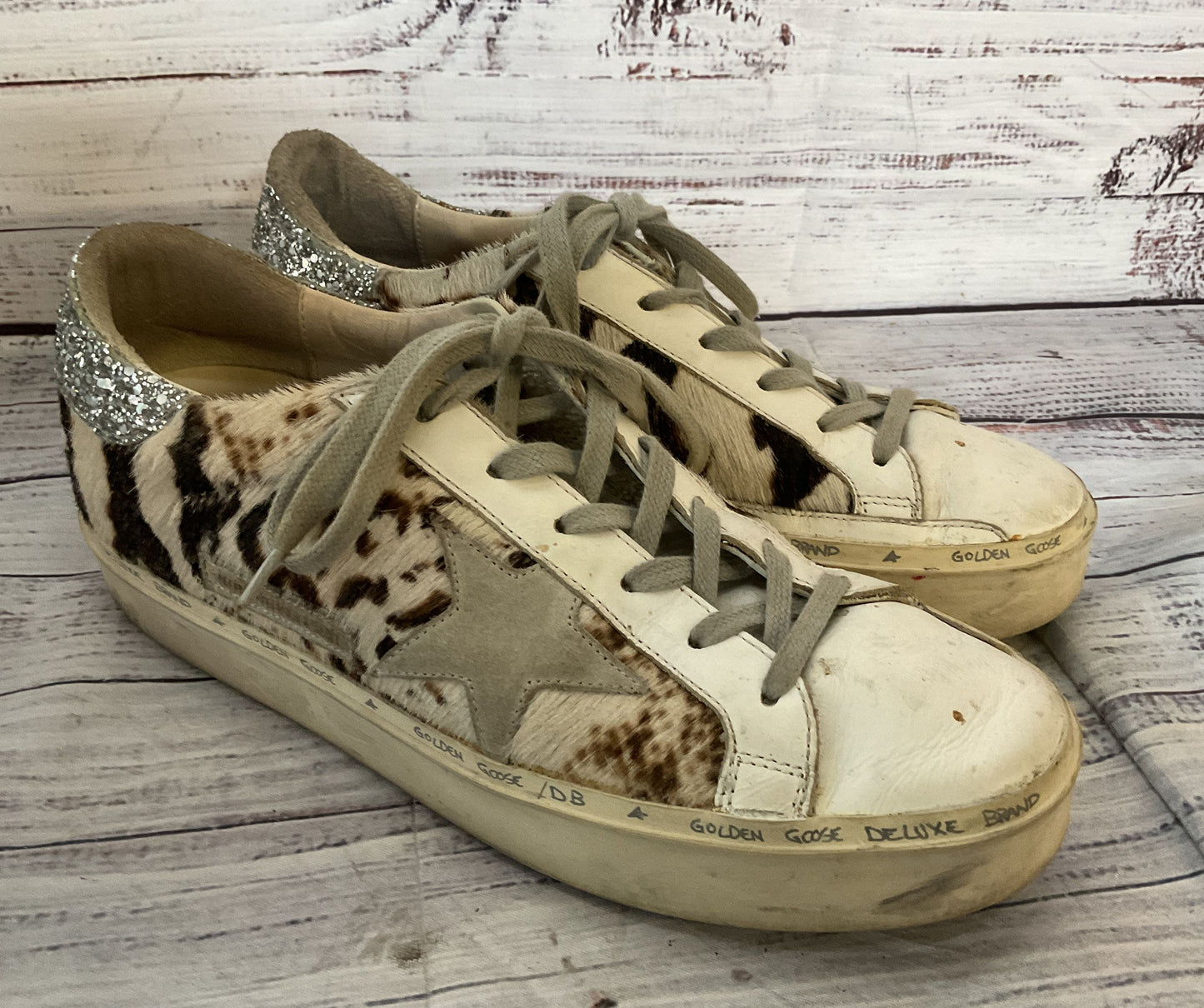 Golden Goose Hi Star Private Edition Leopard Print Calf Hair Sneakers Multi 7.5