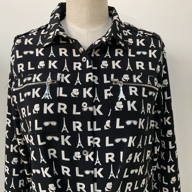KARL LAGERFELD Monogram Waist-Tie Shirt- SZ S
