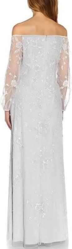 NWT Adrianna Papell Beaded Off Shoulder Gown in Ivory Biscotti Sz 2 Retail $329
