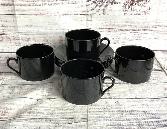 Fitz and Floyd Set 4 Coffee Mugs 3 Saucers Black