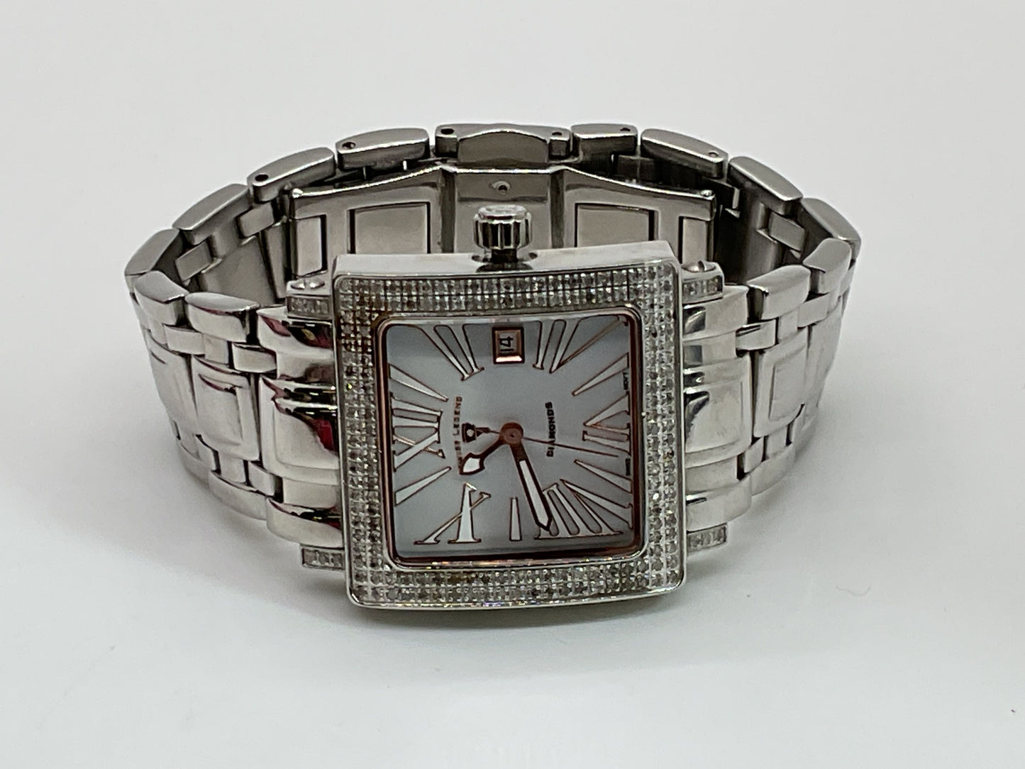 SWISS LEGEND Diamonds Silver Tone Diamond Accent & MOP Women's Watch- 6.25"