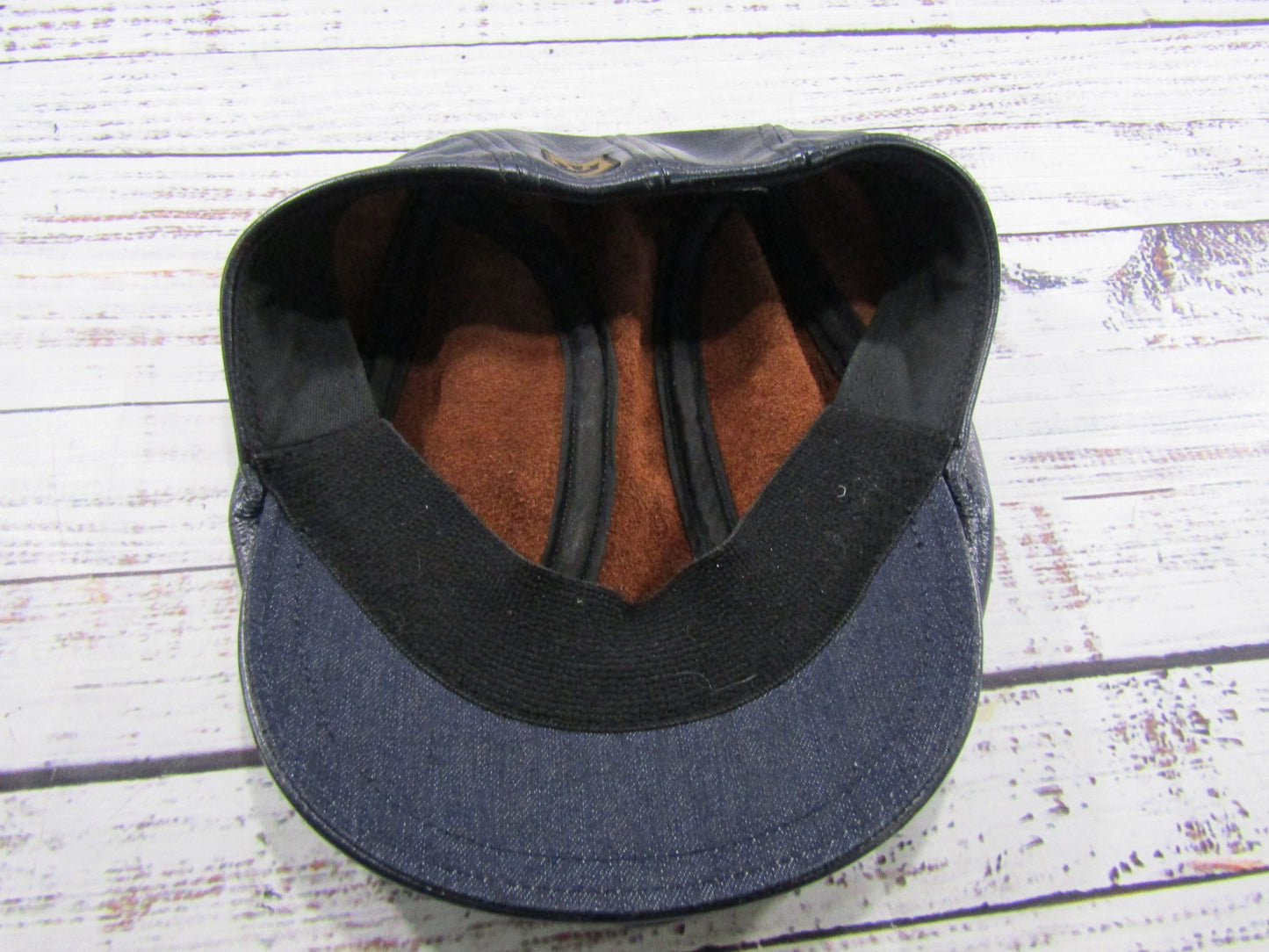 Goorin Bros Chandler Fields Men's Navy Blue Leather Newsboy Cabbie Flat Cap
