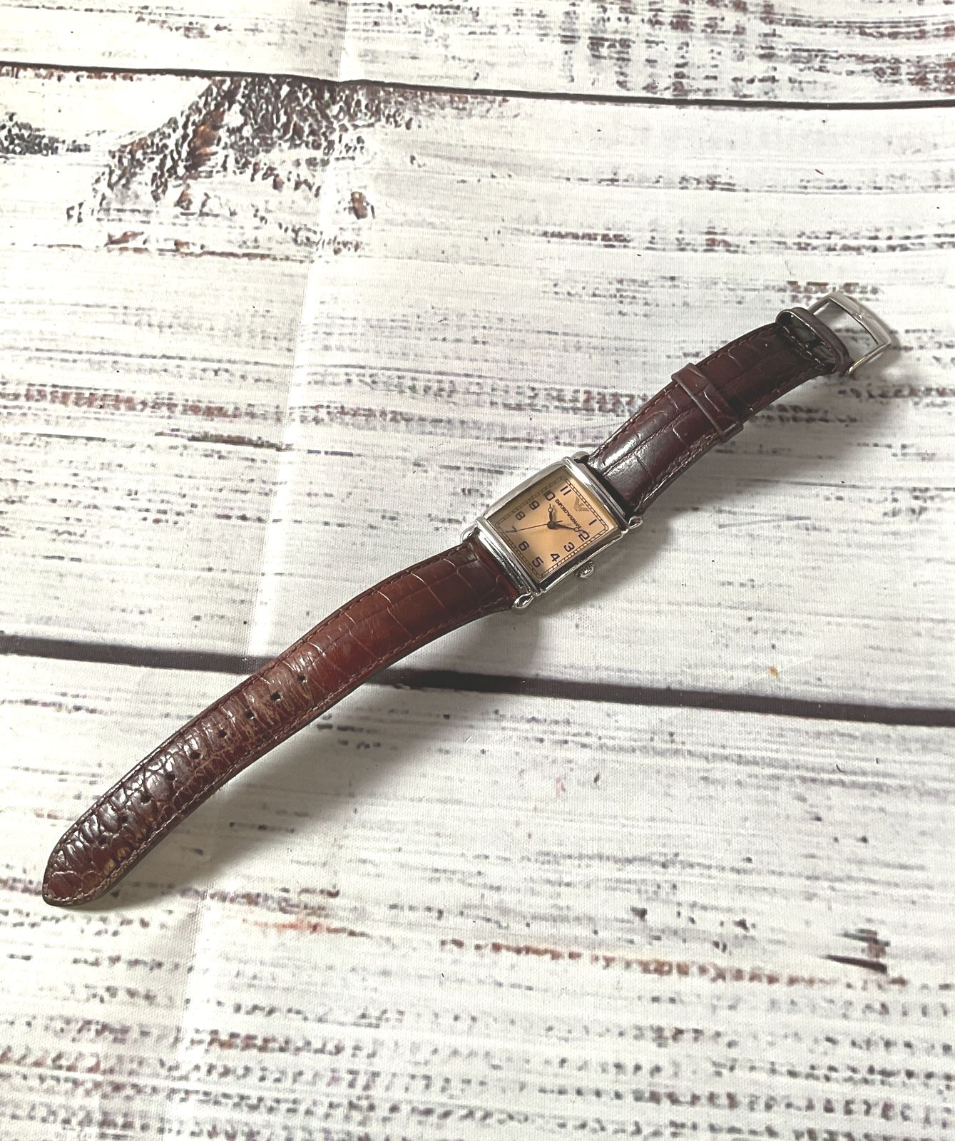 Emporio Armani AR-0204 Stainless Steel Back Brown Leather Band Watch