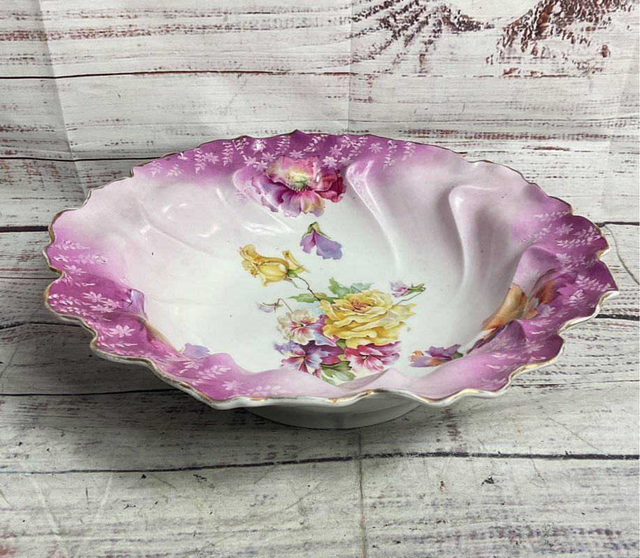 RS Prussia Vintage Floral Gold Trimmed 10.5" Porcelain Bowl