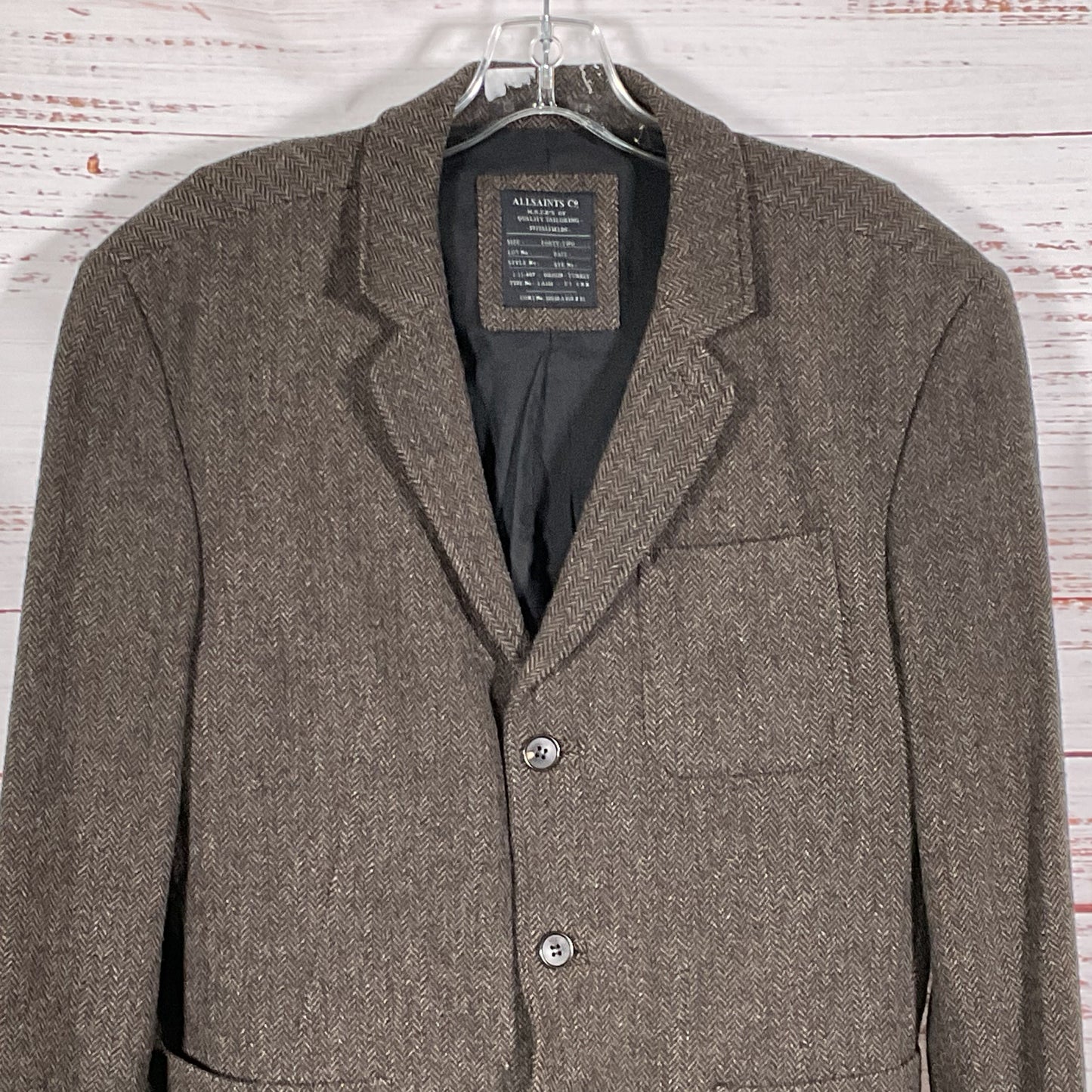 ALL SAINTS Men's Brown Herringbone Blazer Jacket- SEE MEASUREMENTS