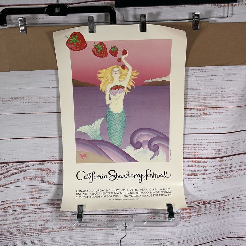 Vintage 1985 California Strawberry Festival Jamie Salvail Mermaid Poster