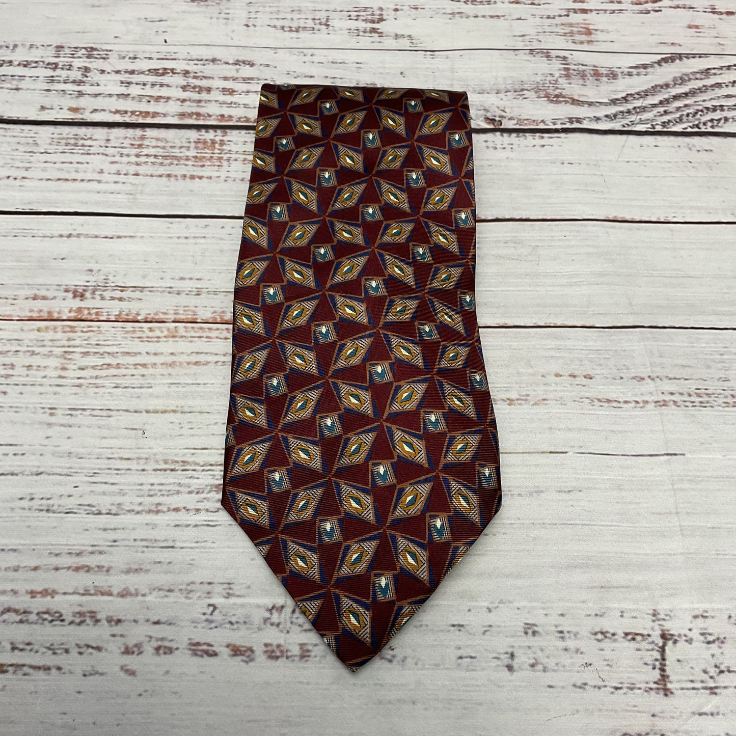 Christian Dior Maroon Red Geometric Pattern Neck Tie - Size 56"