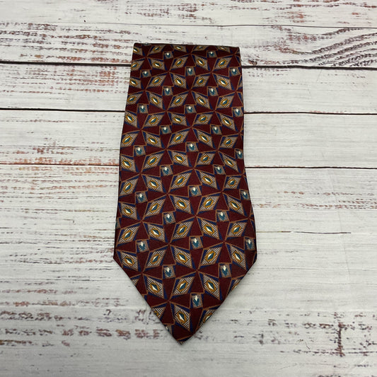 Christian Dior Maroon Red Geometric Pattern Neck Tie - Size 56"
