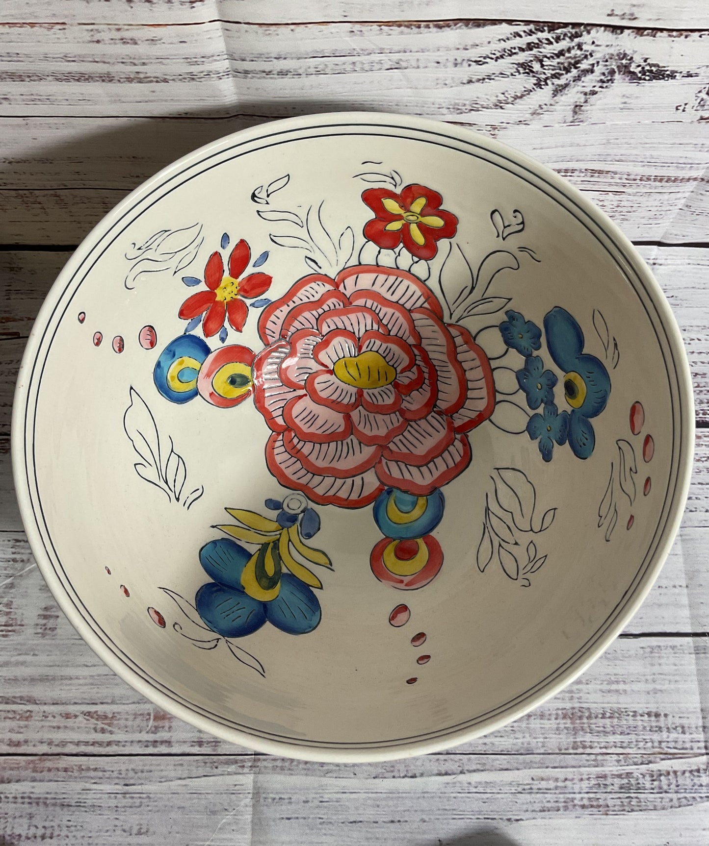 MOLLY HATCH for Anthropologie Peony Stoneware Footed Bowl- 9"w x 6"h