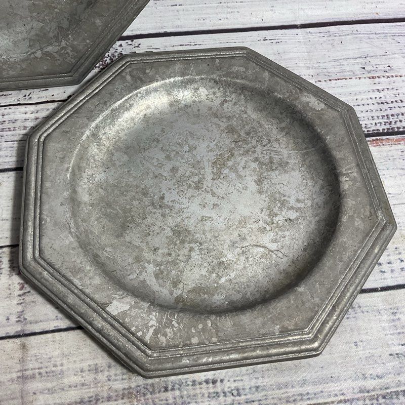 Set Of 2 Vintage Country Ware 8" Octagonal Pewter Plates
