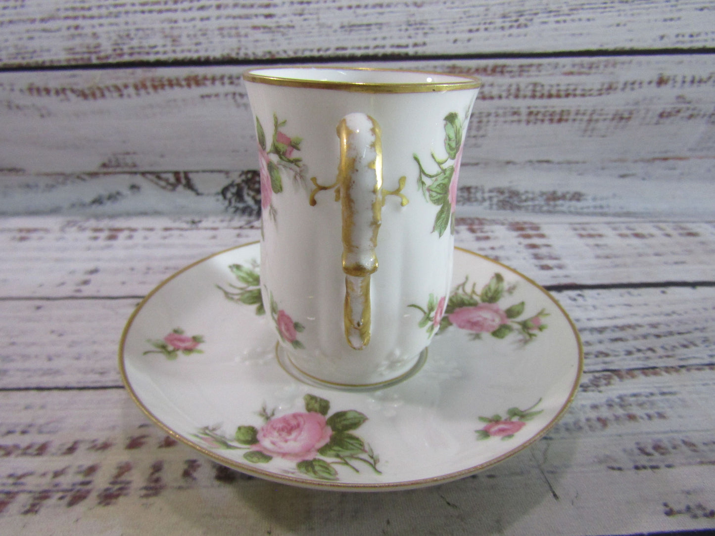 Gerard, Dufraisseix & Abbot Pink Rose Demitasse Cup & Saucer Set of 4
