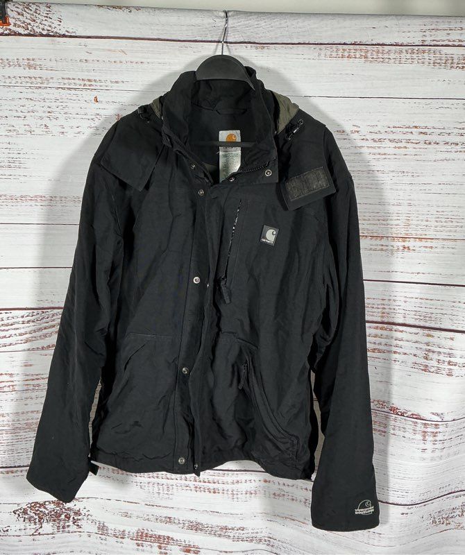 Men's Carhartt Black Coat with removable hood Size M AS IS