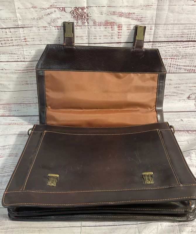 Wilsons Leather Dark Brown Briefcase Messenger Bag Leather