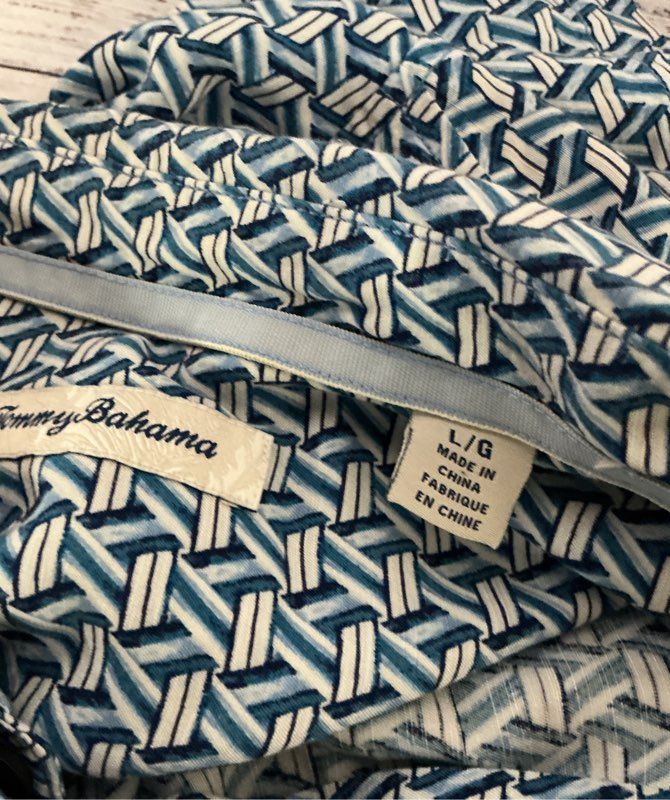 Men's Tommy Bahama Blue Print Short Sleeve Shirt Size L