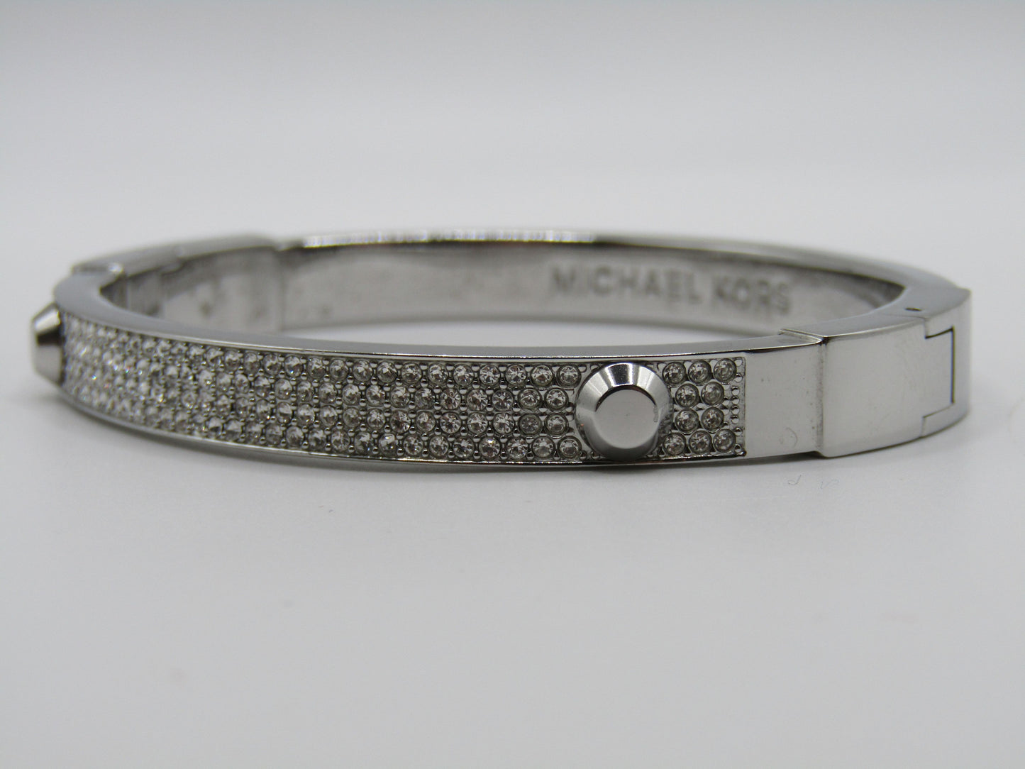 Michael Kors Astor Stud Silver Plated Crystal Pave Bangle Bracelet