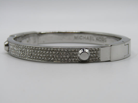 Michael Kors Astor Stud Silver Plated Crystal Pave Bangle Bracelet