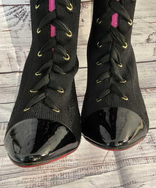 Christian Louboutin Patent Maille Tricot Over The Knee Platform Heels Black 9.5