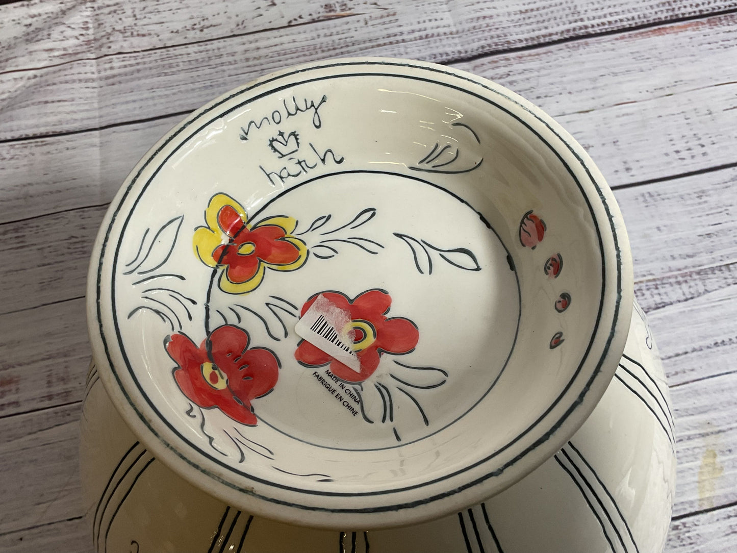 MOLLY HATCH for Anthropologie Peony Stoneware Footed Bowl- 9"w x 6"h