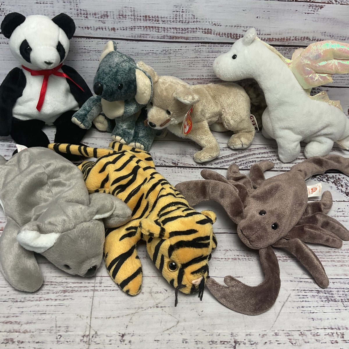 Ty Beanie Babies Mixed Animal Lot Of 7 1995-2003 Slick Stinger Mel Magic Stripe
