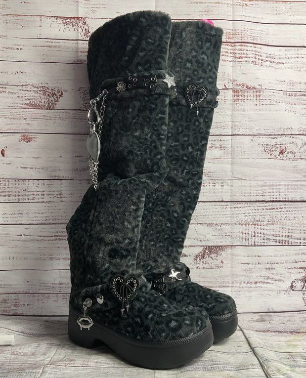 T-Pain x Crocs Classic Unfurgettable Knee High Boot Leopard Gray 10