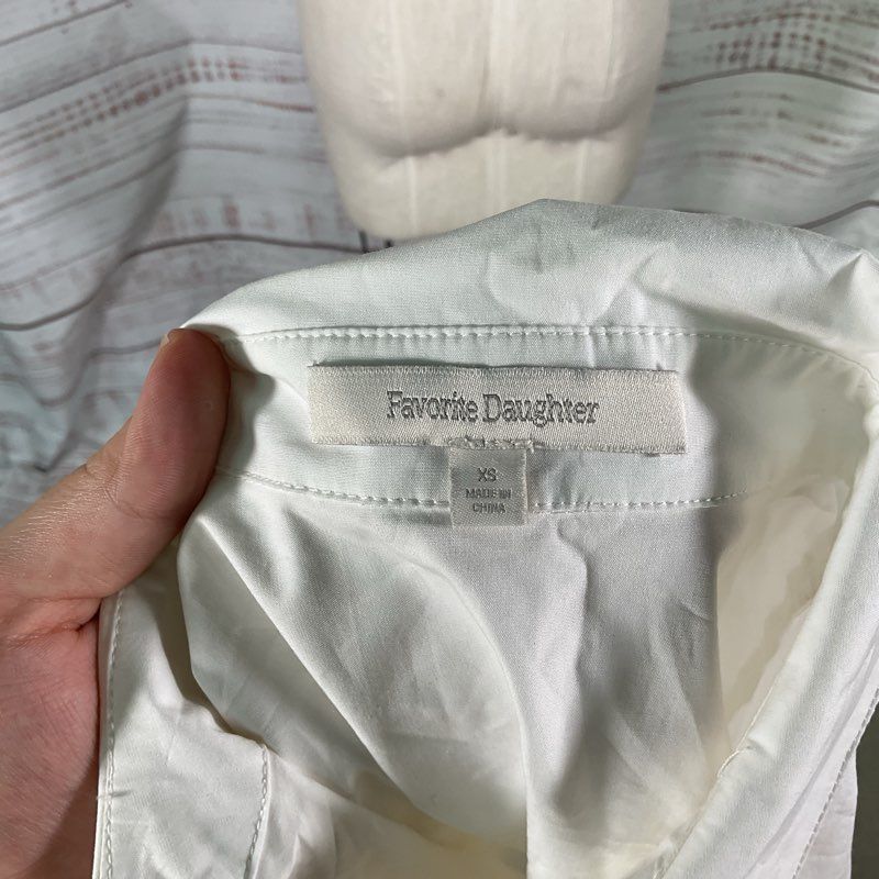 Favorite Daughter White Embroidered Logo Cuff Button Up Dress Shirt Blouse XS