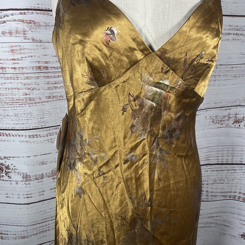 NWT Azazie Atelier Rochelle Antique Gold Spaghetti Strap Maxi Dress - Size 12