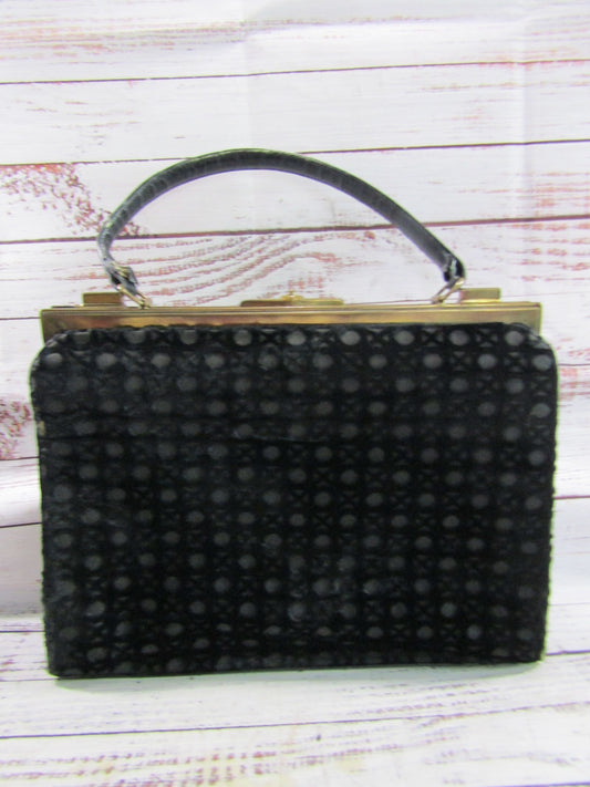 Vintage ArtCraft Women's Black Velvet Geometric Handbag Purse