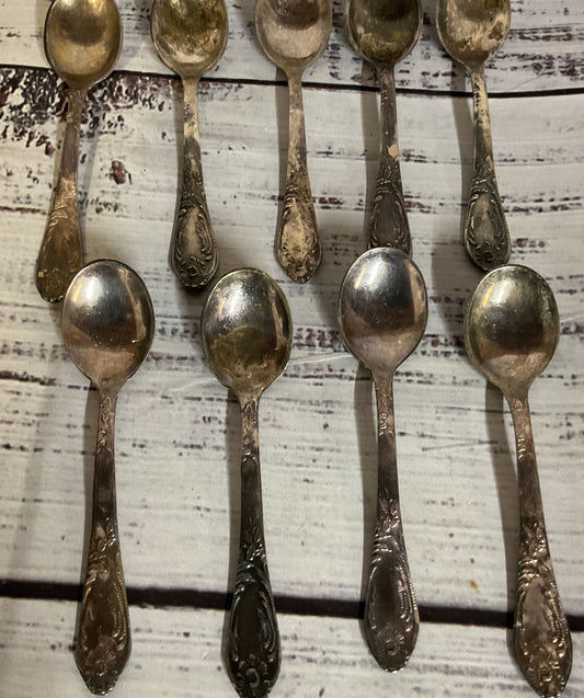 Vintage Russian (3id) Mhu Silver Plated Tea Spoons Lot 9