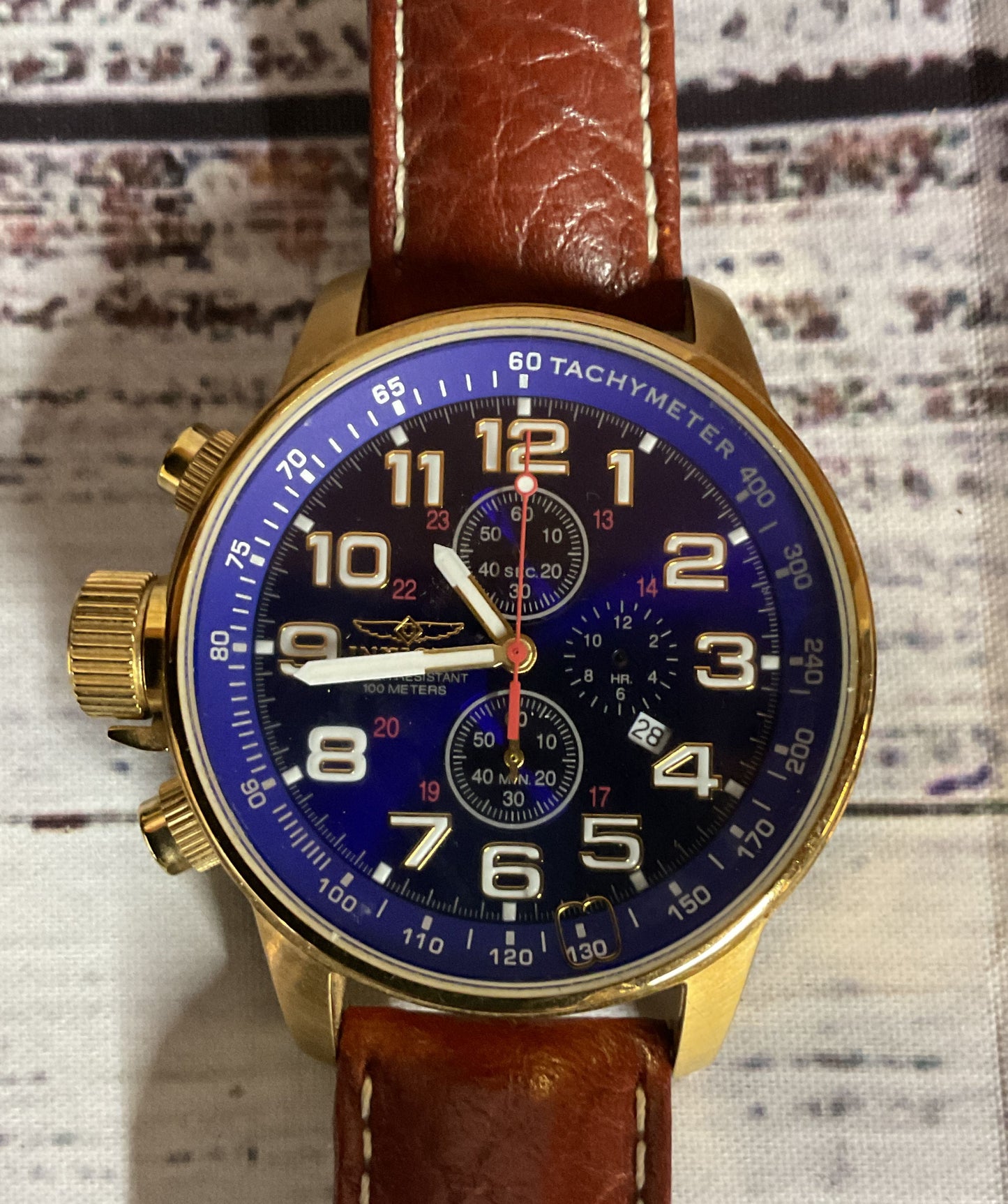 Invicta 3329 Mean's Watch Gold Stainless Steel case Brown Leather Band