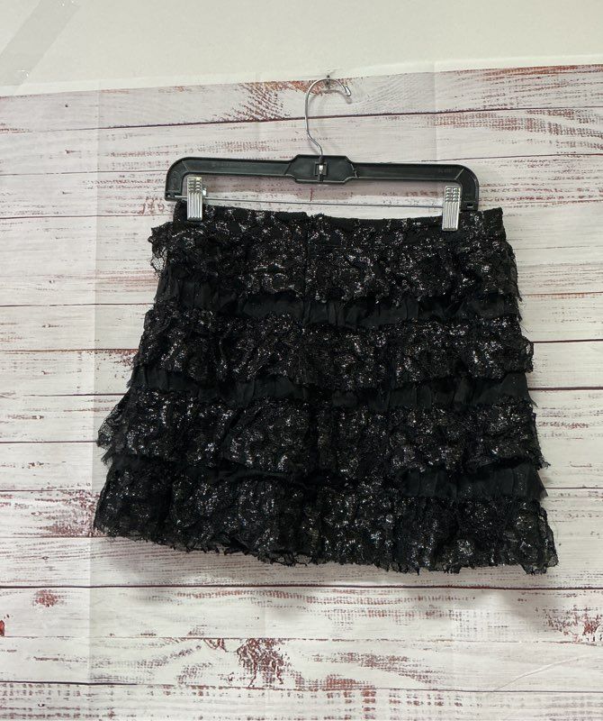 Women's Alice + Olivia Black Layered Lace Ruffle Mini Skirt Size S/M