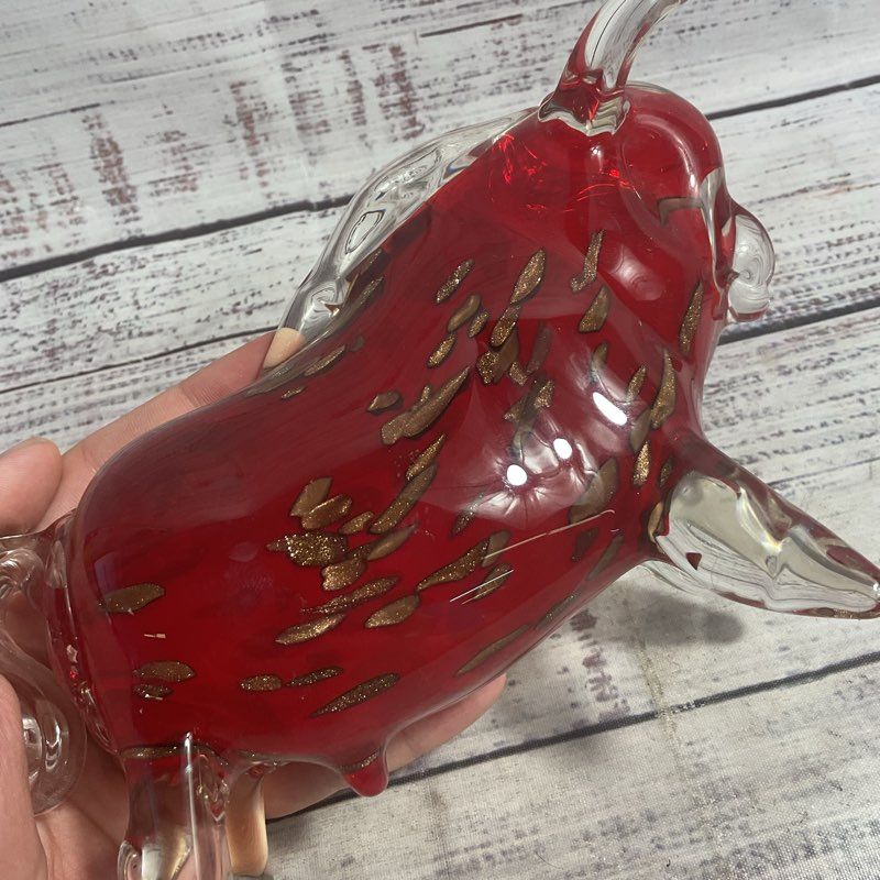 Murano Style Red & Gold Glass 8" Bull Sculpture