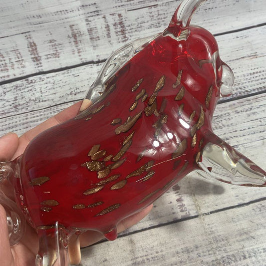 Murano Style Red & Gold Glass 8" Bull Sculpture