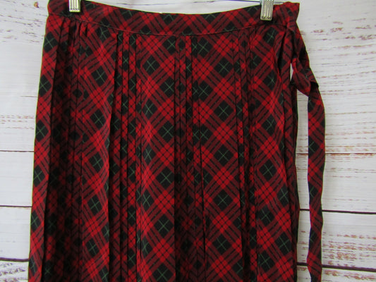 Vintage Adolfo at Saks Fifth Avenue Women's Red Plaid Pleated Silk Skirt