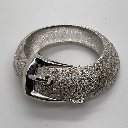 TRIFARI Silver Tone Textured Belt Brooch- 1.75"