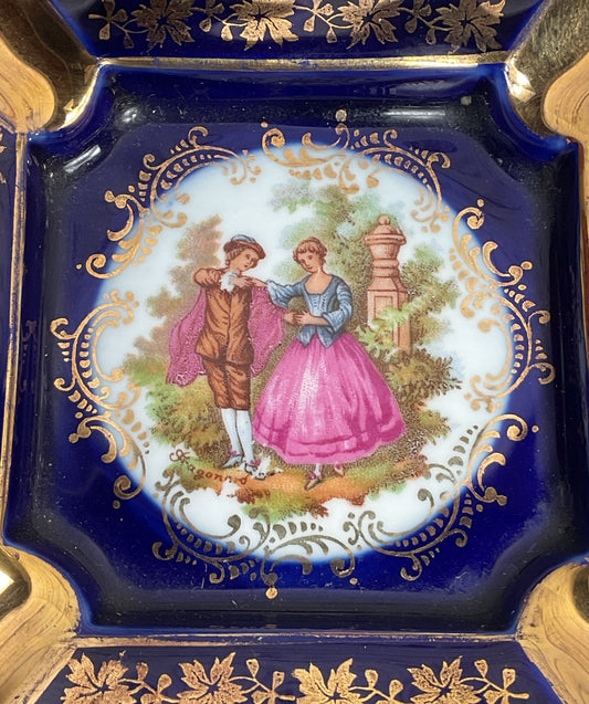 Limoges France Vintage Porcelain Fragonard Pastoral Trinket Dish Multicolor