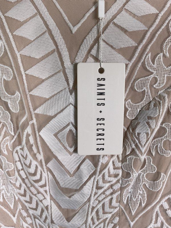 NWT Women's Saints + Secrets White Lace Long Sleeve Mini Dress Size M