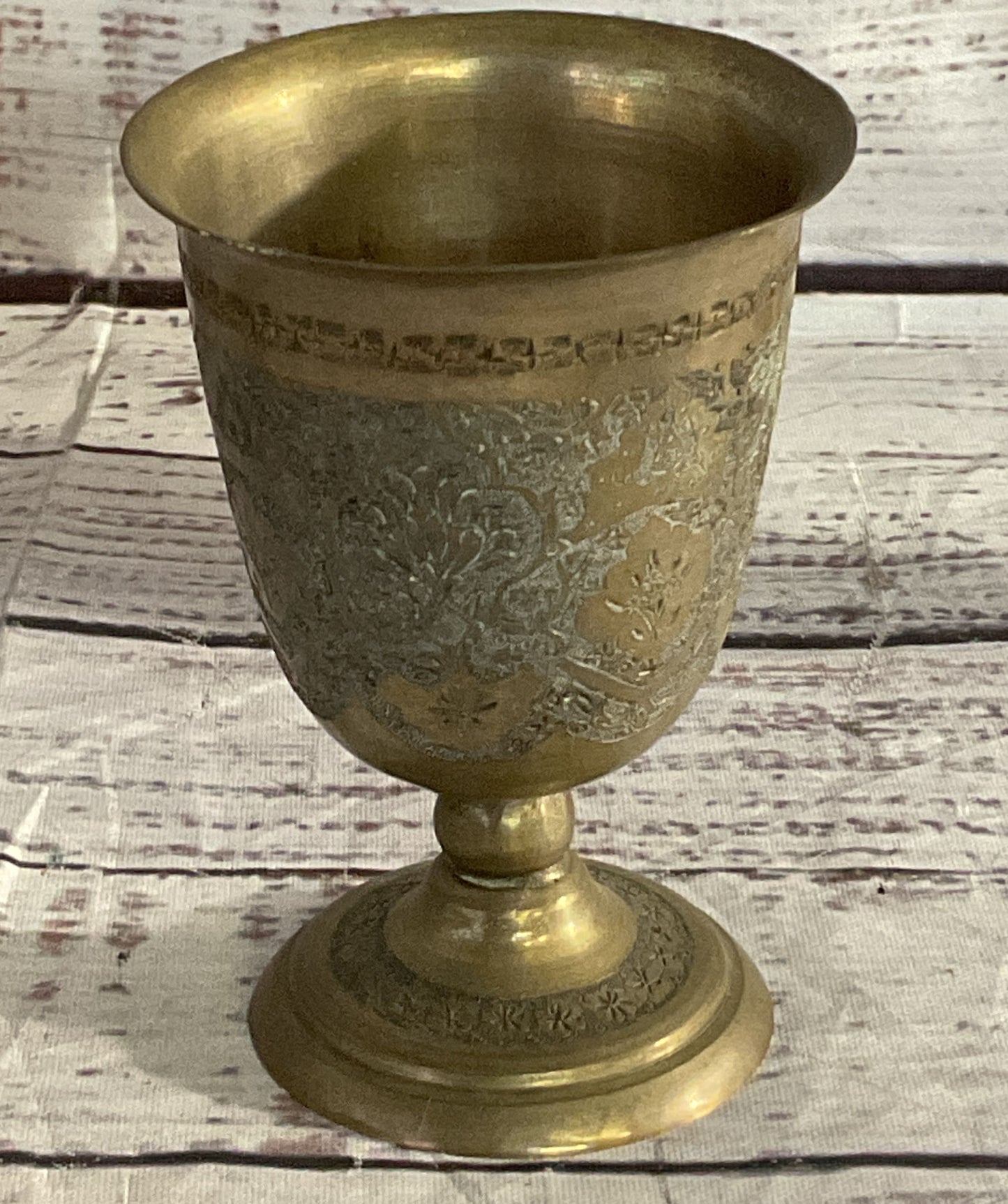 Vintage Etched Floral Cocktail Shaker & Cups Bar Set Tin