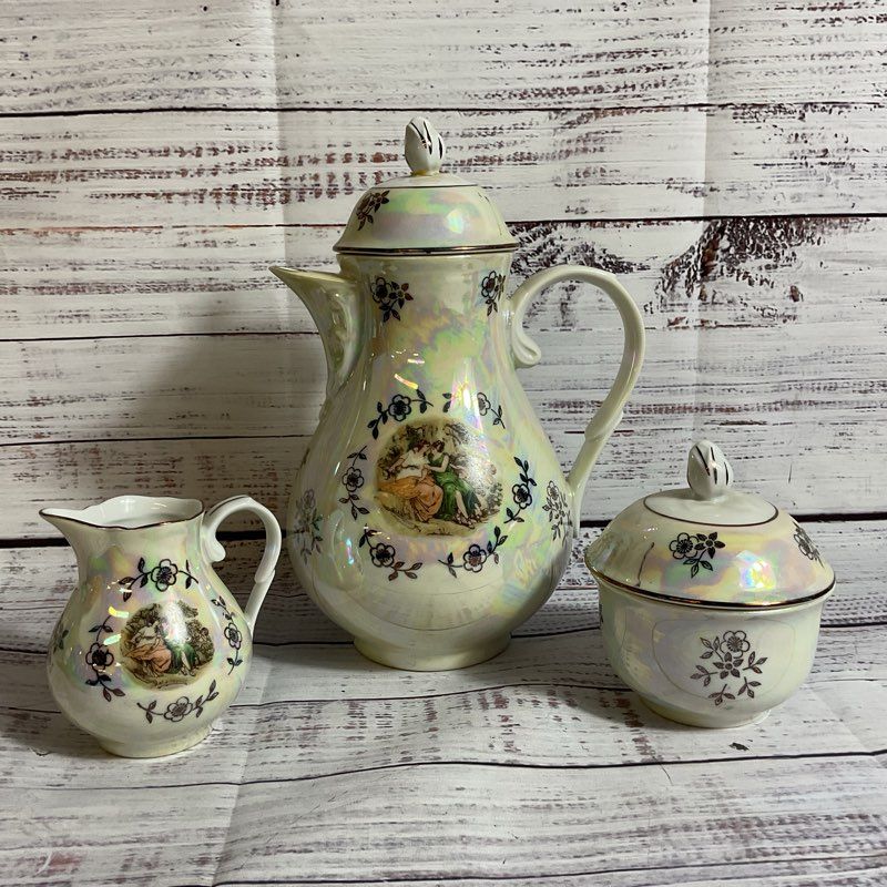 VTG. KAHLA Madonna Iridescent Tea Set (Teapot, Creamer, Sugar Bowl)