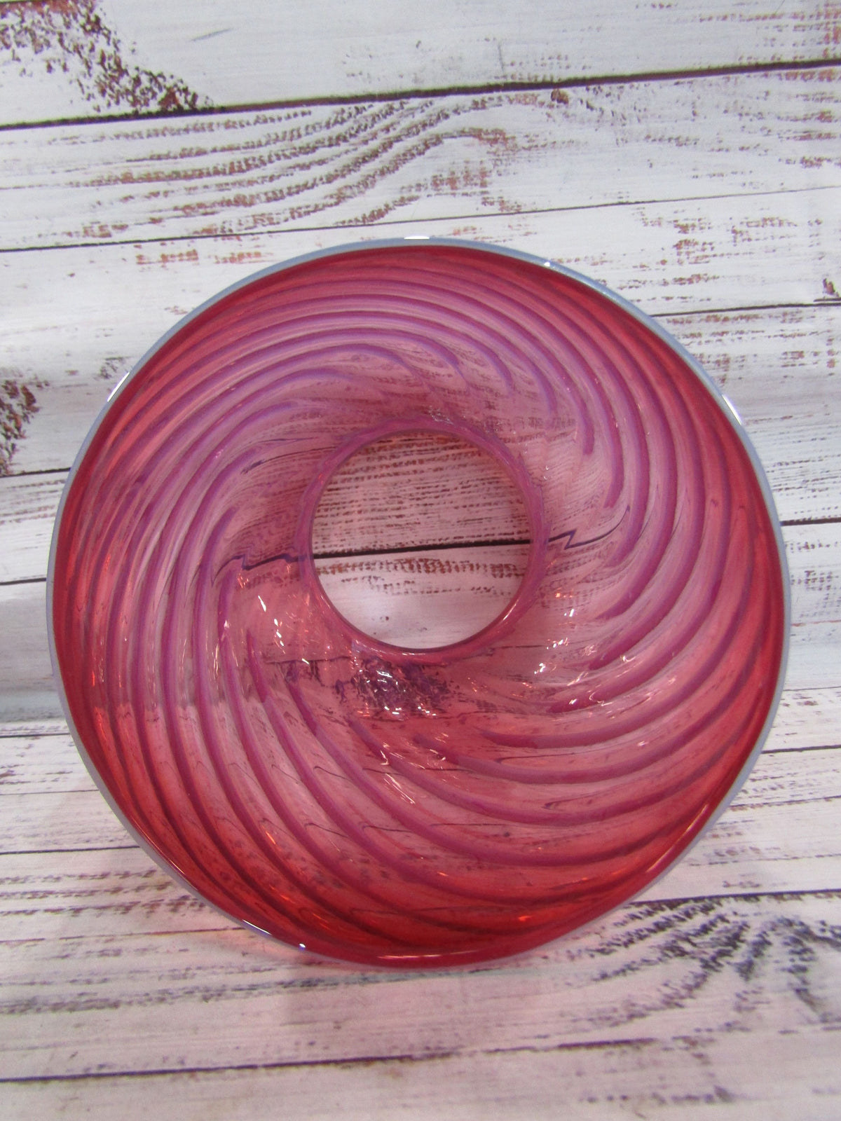 Cranberry Opalescent Swirl Glass Hurricane Lamp Shade